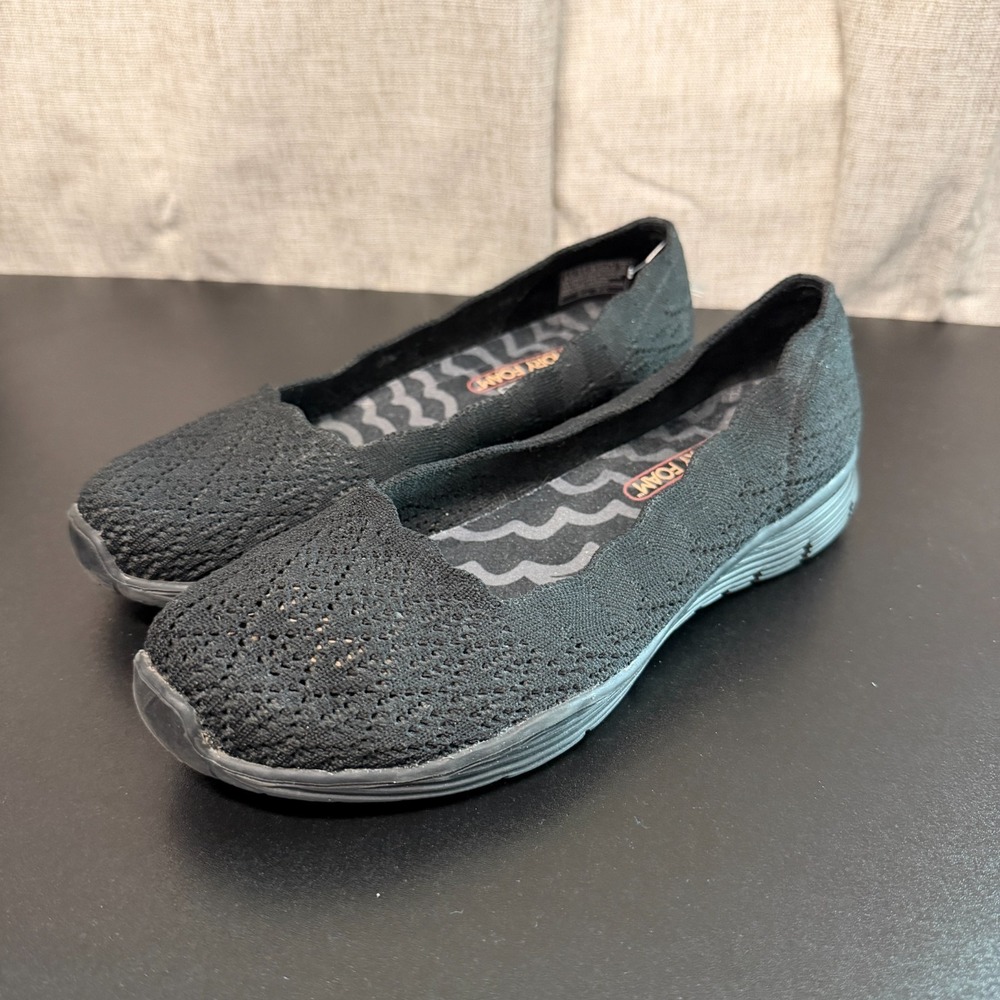 Skechers Slip On Shoes Women's US 6.5 Black‎ Knit Memory Foam Casual Comfort